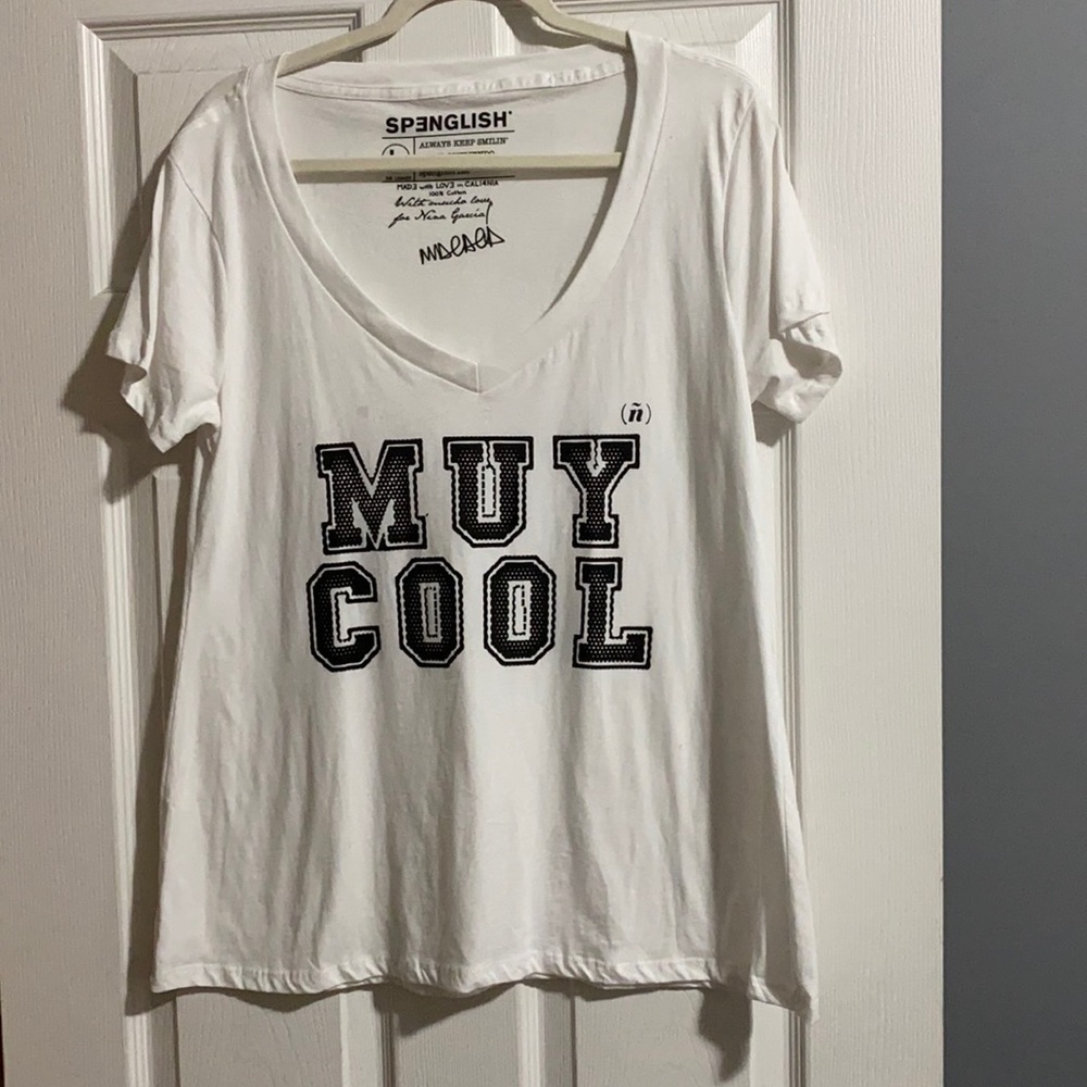 NWOT SPENGLISH Deep V Neck Muy Cool Tee